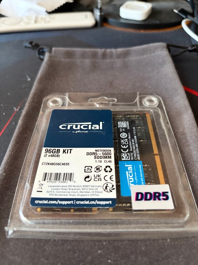 memoire so-dimm 96 Giga DDR5 Crucial laptop (2 x 48 Go), Computers en Software, Ophalen, Zo goed als nieuw, DDR5, 64 GB