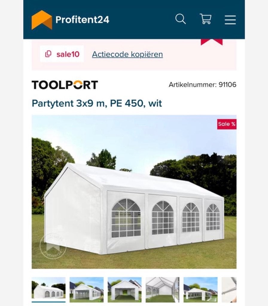 Onderdelen Partytent 9x3 m, Ophalen, Partytent, Minder dan 4 meter, Zo goed als nieuw