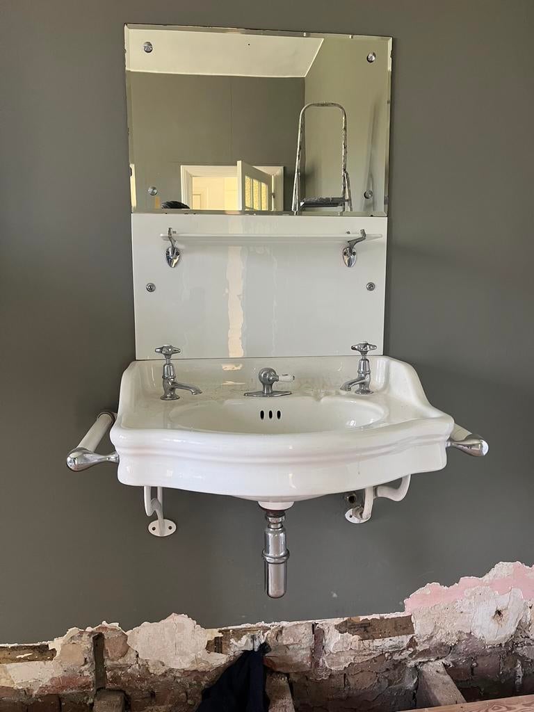 Authentieke lavabo met spiegel, Huis en Inrichting, Ophalen, Gebruikt, Wasbak of Wastafel