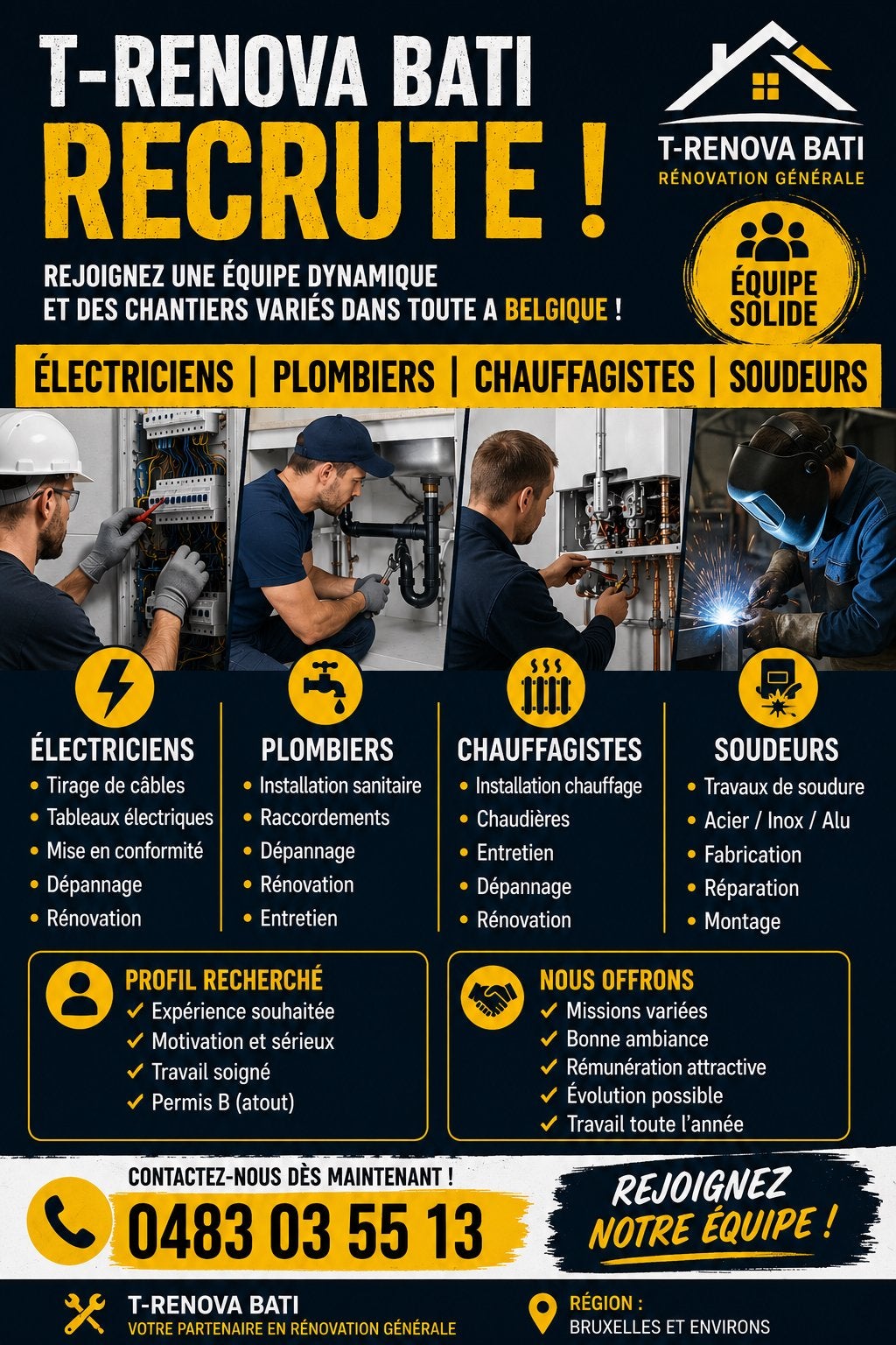 T-RENOVA BATI RECRUTE !, Bricolage & Construction, Bricolage & Rénovation Autre, Comme neuf, Enlèvement ou Envoi