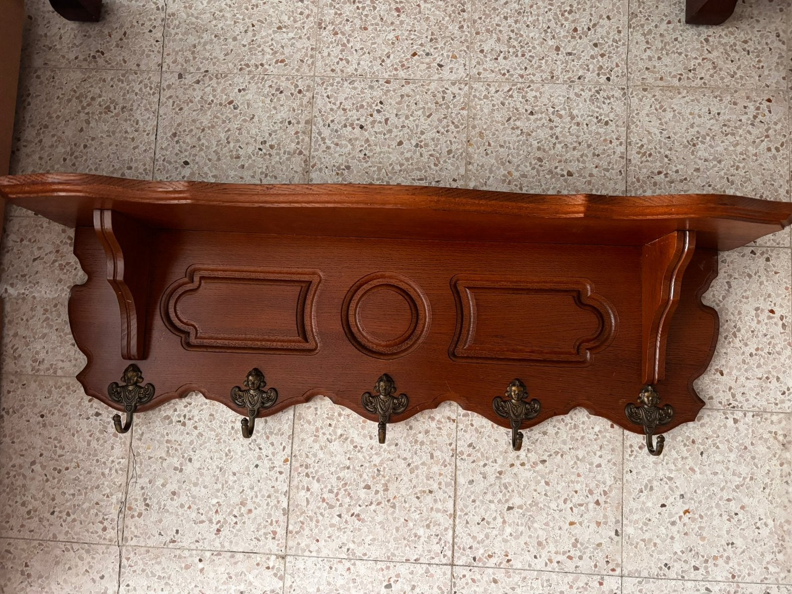Porte manteau/chapeau ancien en chêneet laiton, Enlèvement, Comme neuf