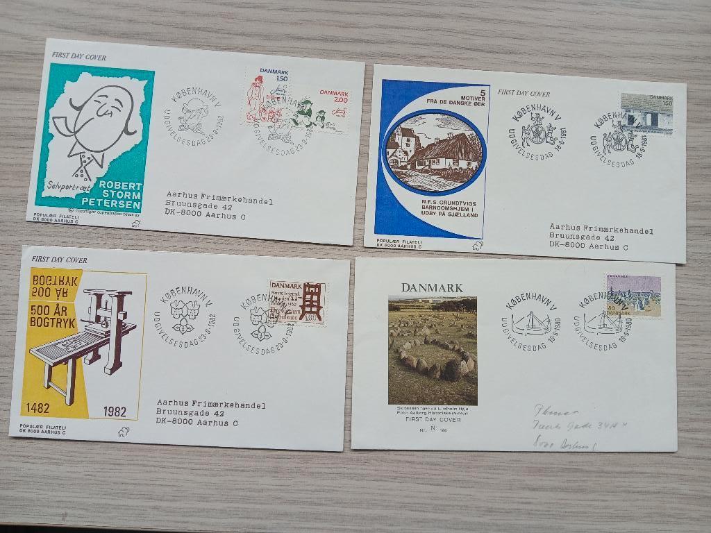 9 Deense FDCs, Verzenden, Denemarken, Gestempeld