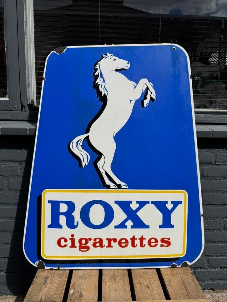 Vintage Roxy Sigaretten Emaille Reclamebord - Paard, Antiek en Kunst