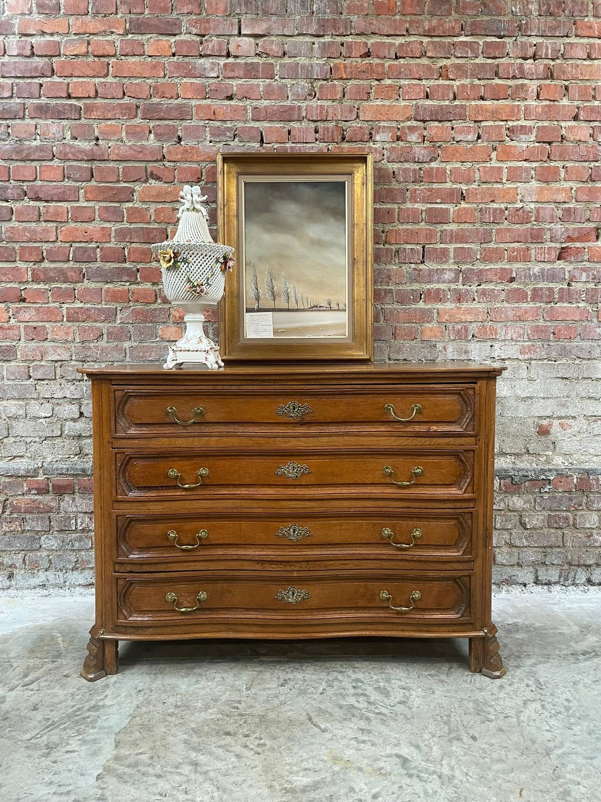 Klassieke eikenhouten commode in Louis XV-stijl – 4 laden, Huis en Inrichting, Kasten | Ladekasten, Ophalen, Zo goed als nieuw