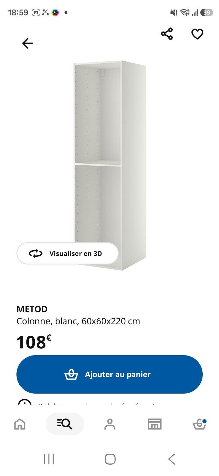 meuble metod ikea 60x60x236 bl, Enlèvement, Utilisé