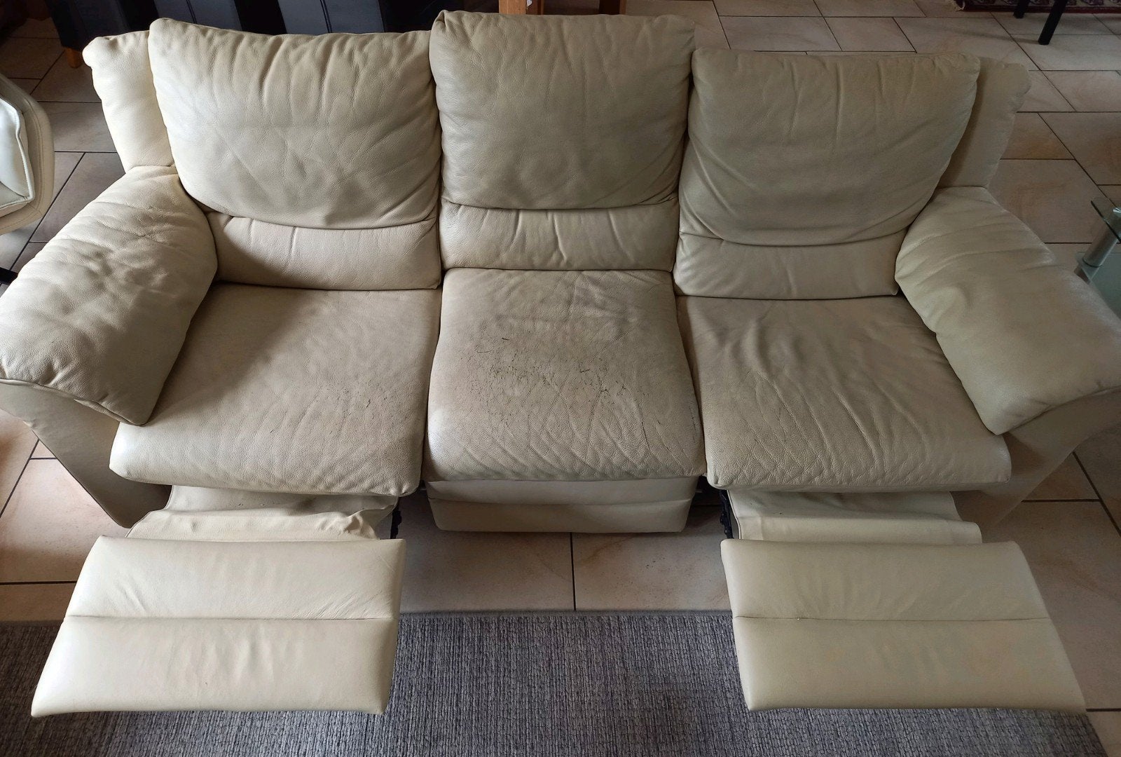 Leren zetel met mechanische relaxen, Huis en Inrichting, Ophalen, Driepersoons, Leer, Rechte bank