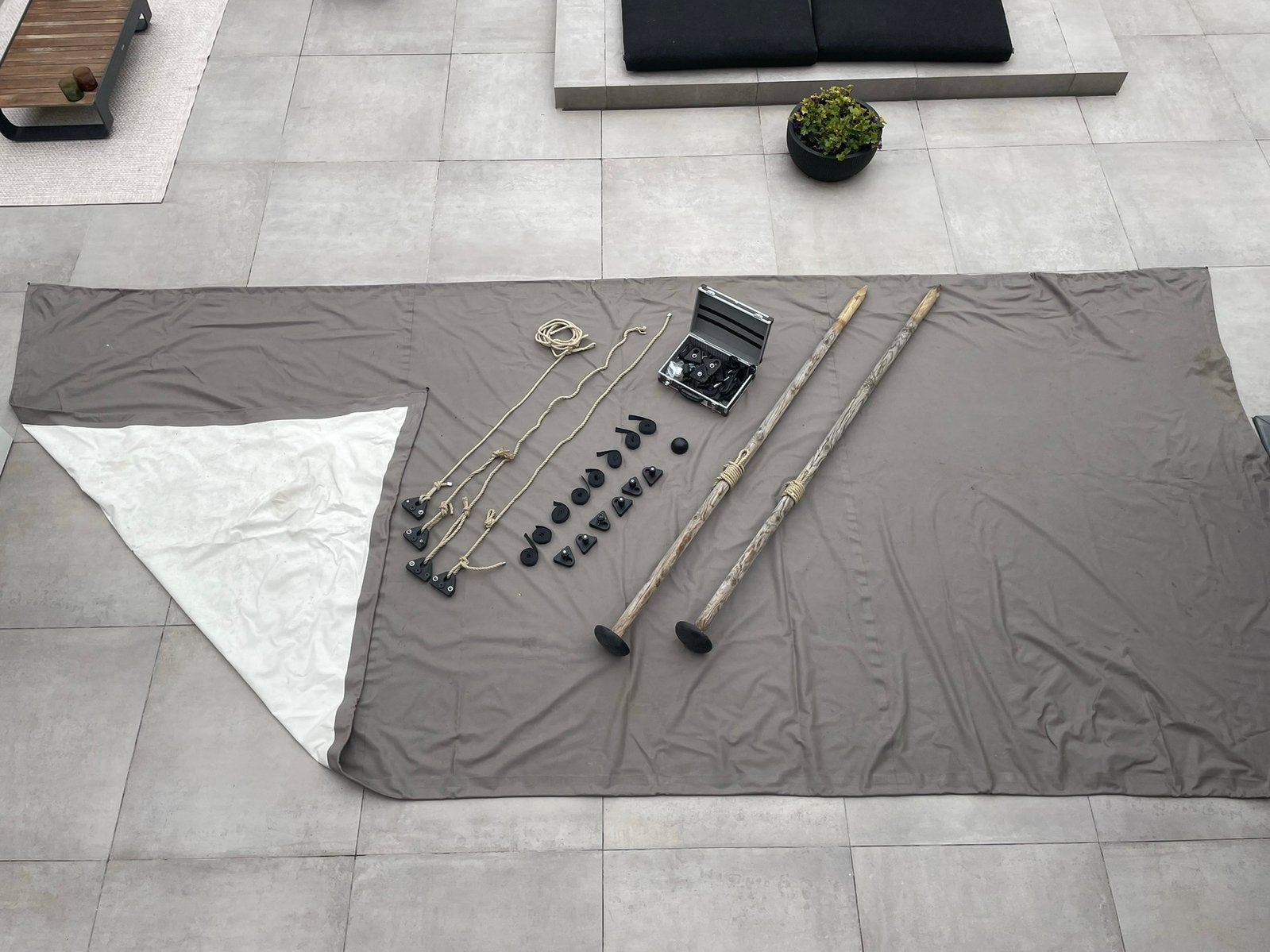 Stretch tent kleur taupe/ beige 6,5/3 meter, Étanche, Plus de 4 mètres, Enlèvement, Utilisé