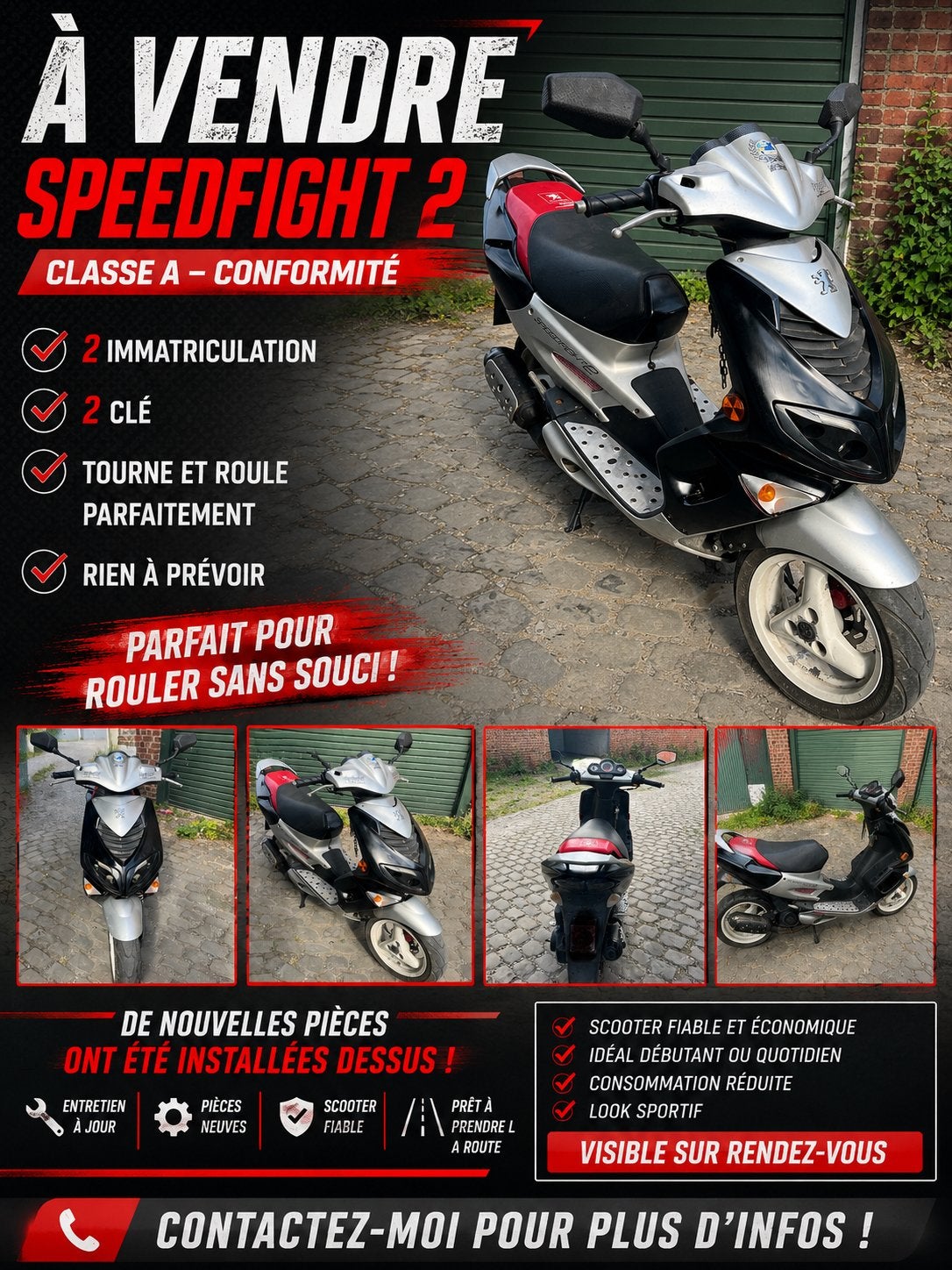 Peugeot Speedfight 2 – Classe A conformité– À vendre, Motos, Tuning & Styling, Enlèvement