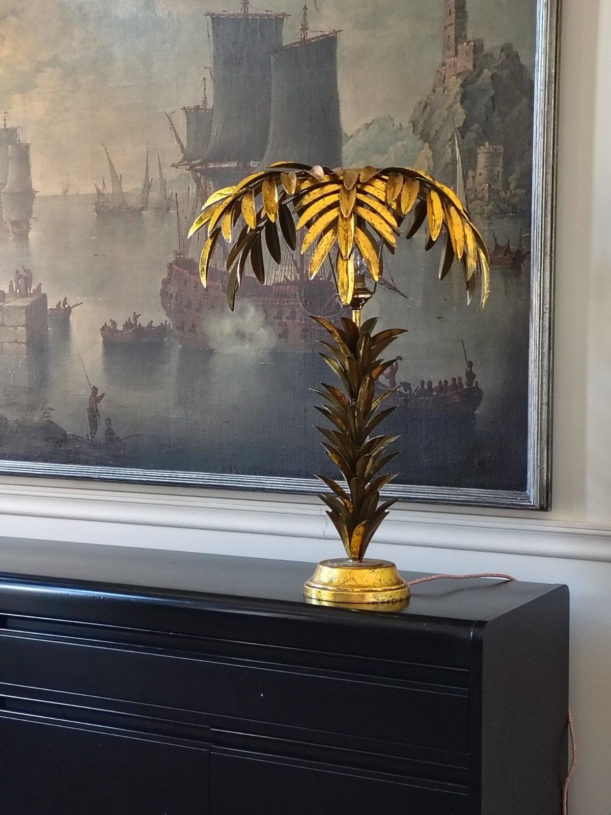 Art-deco-tafellamp in de vorm van een gouden palmblad, Antiek en Kunst, Antiek | Verlichting, Ophalen