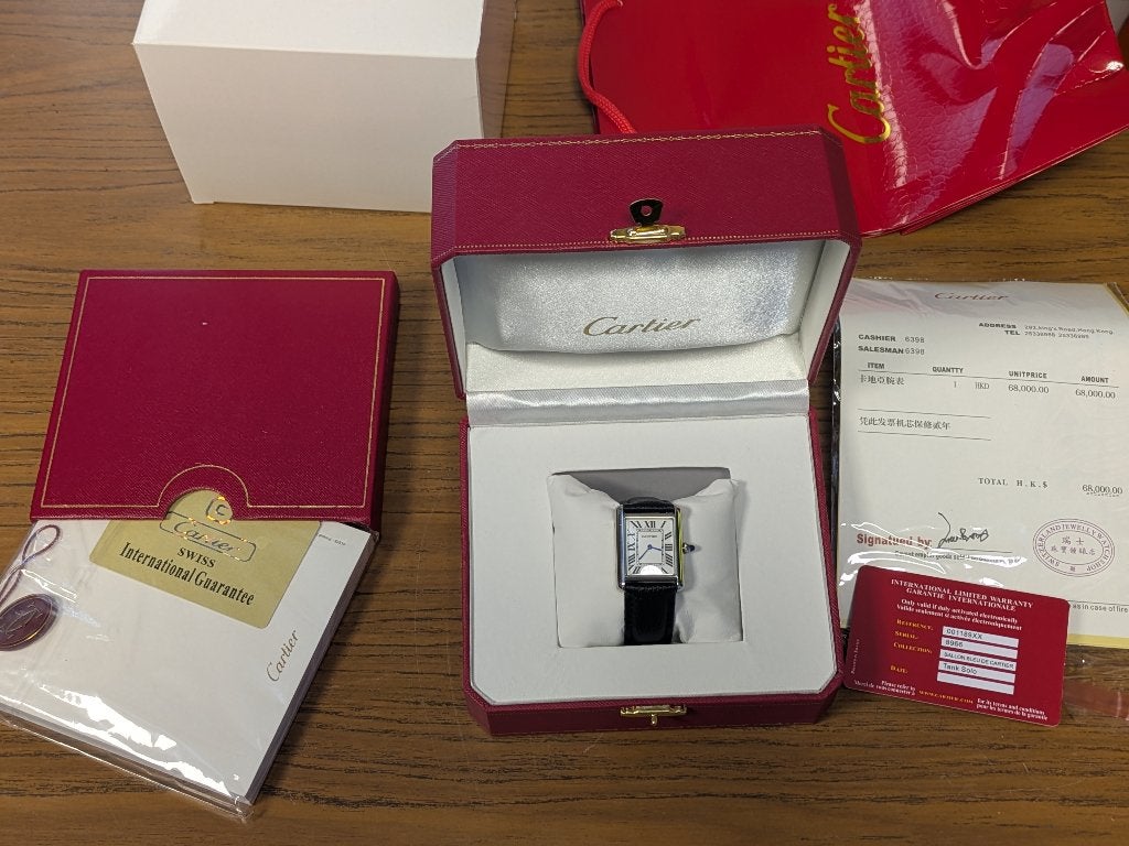 Cartier tank L, Leer, Staal, Polshorloge, Ophalen of Verzenden