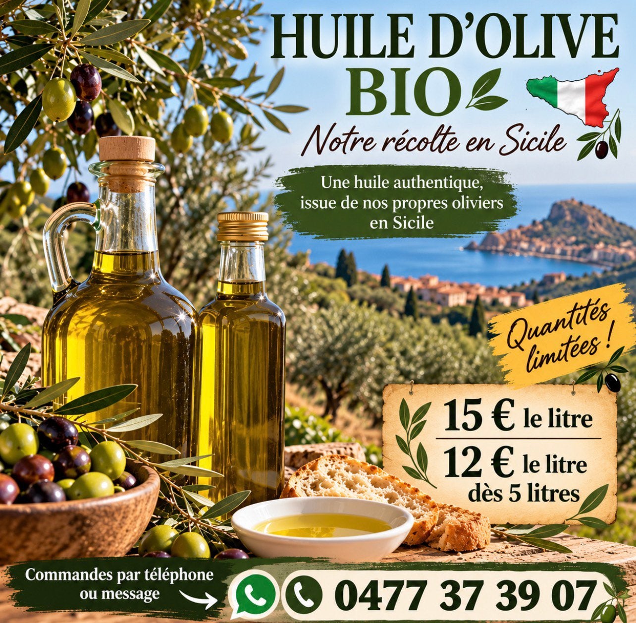 🫒🇮🇹 DE NOS OLIVIERS EN SICILE À VOTRE TABLE 🇮🇹🫒, Enlèvement, Neuf