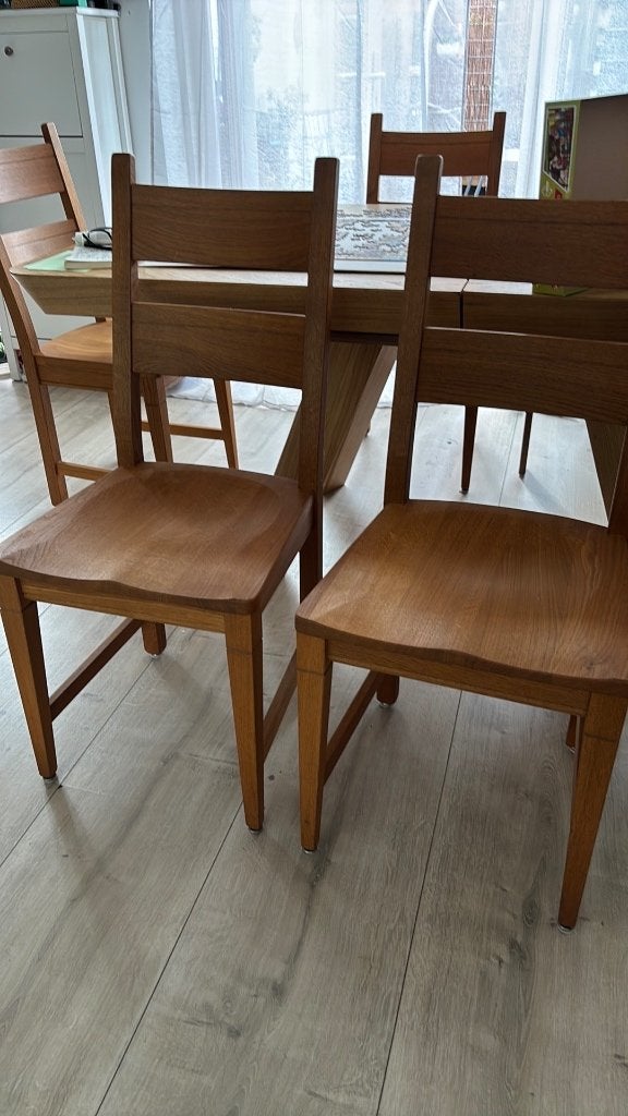 4 eettafelstoelen van teakhout, Maison & Meubles, Chaises, Comme neuf, Brun, Enlèvement, Bois