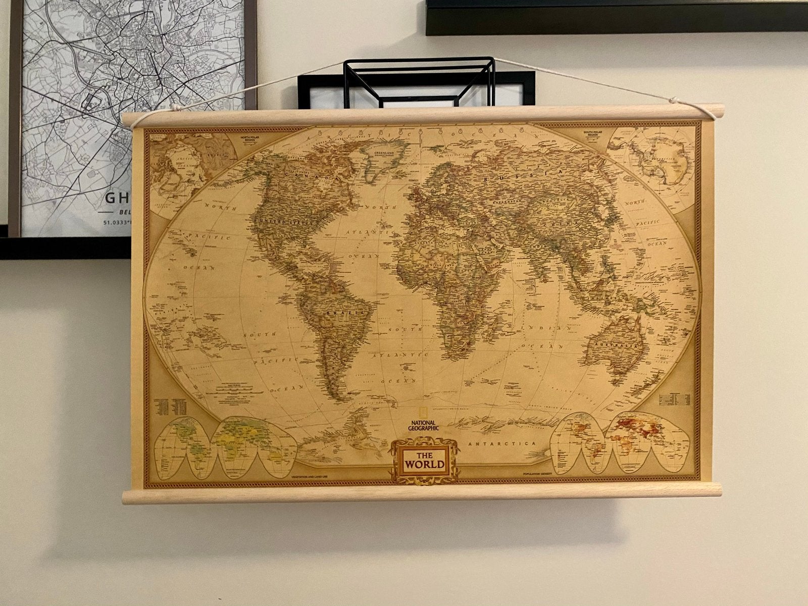 Retro Wereldkaart - Schoolplaat - Landkaart - Vintage Atlas, Ophalen of Verzenden, Aardrijkskunde