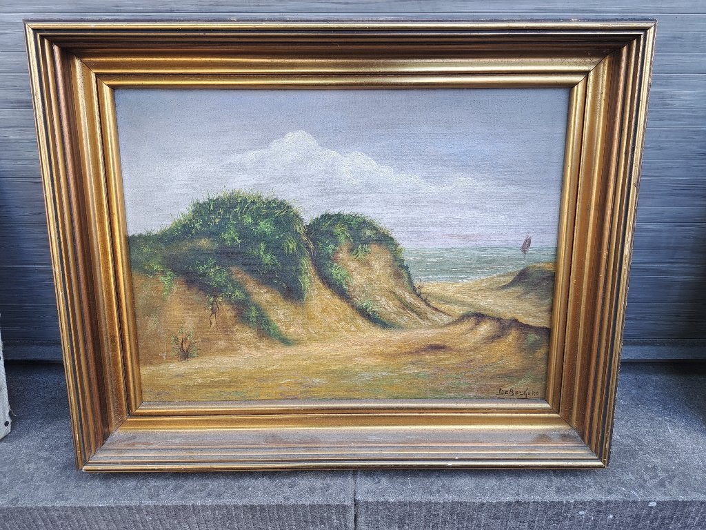 Huile sur toile les dunes signe de beckers, Antiek en Kunst, Ophalen of Verzenden, Doek