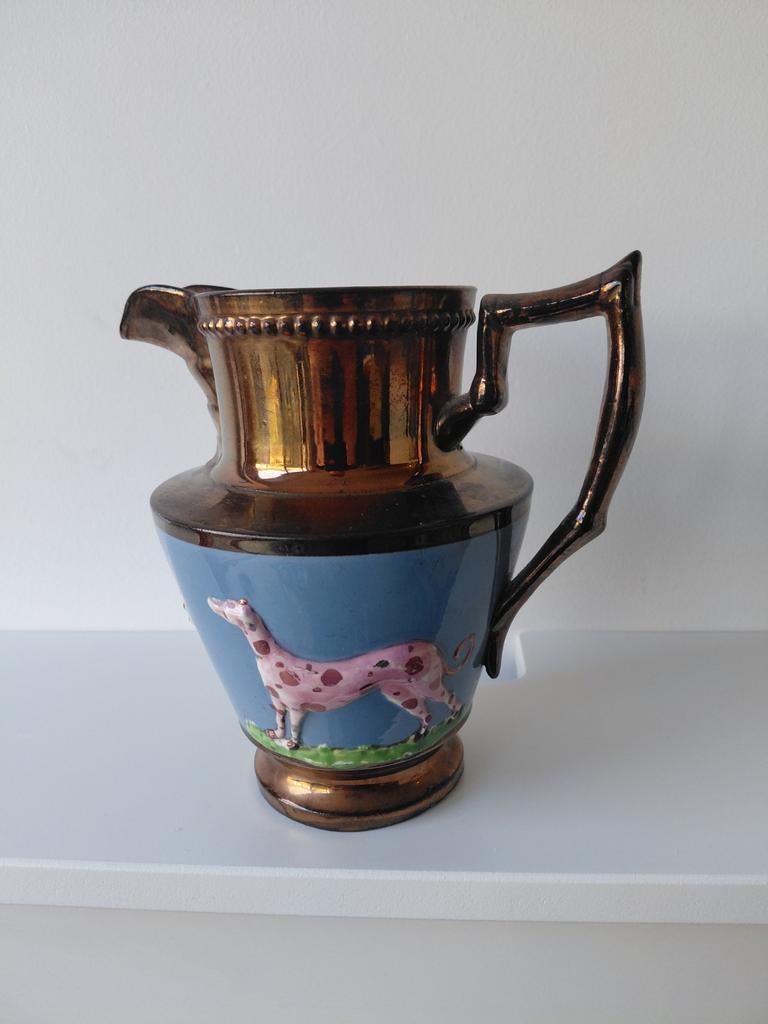 Antieke Engelse glanskan met dieren, Antiek en Kunst, Ophalen