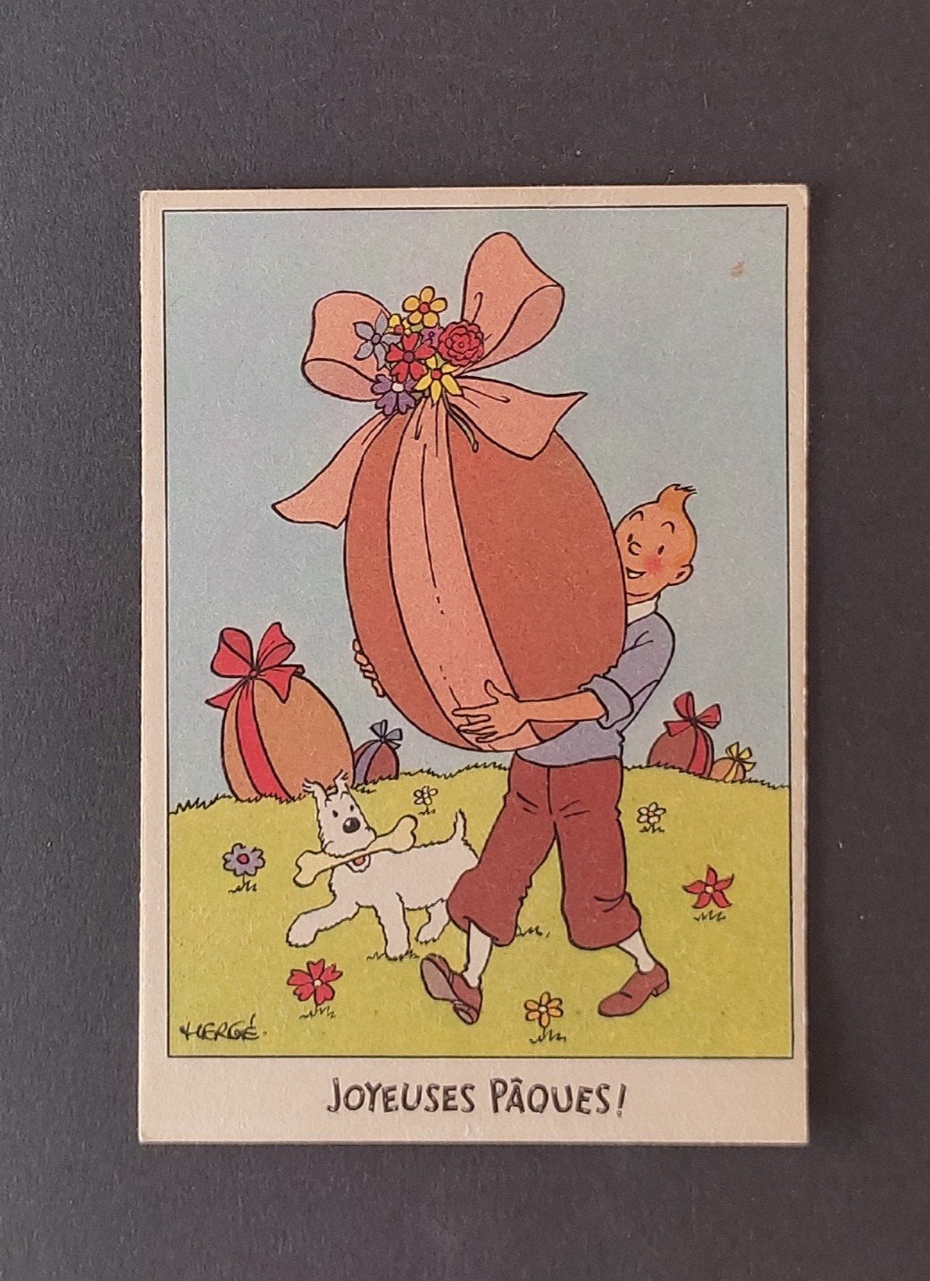 Rare Carte Postale Tintin Hergé "Joyeuses Pâques !", Collections, Enlèvement ou Envoi, Utilisé, Autres sujets/thèmes