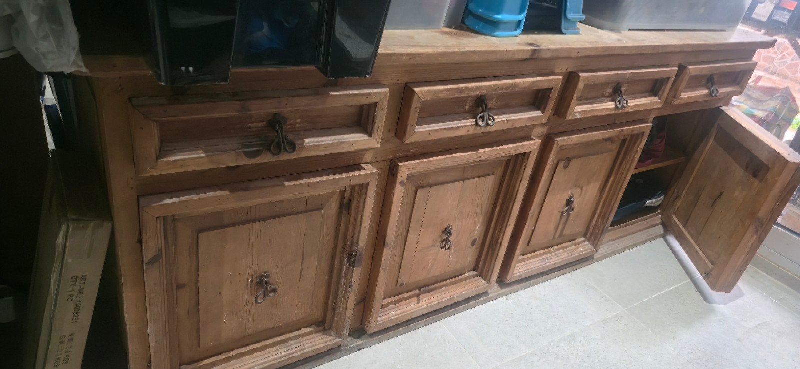 massieve houten lage kast., Ophalen, Gebruikt, Met lade(s), 200 cm of meer
