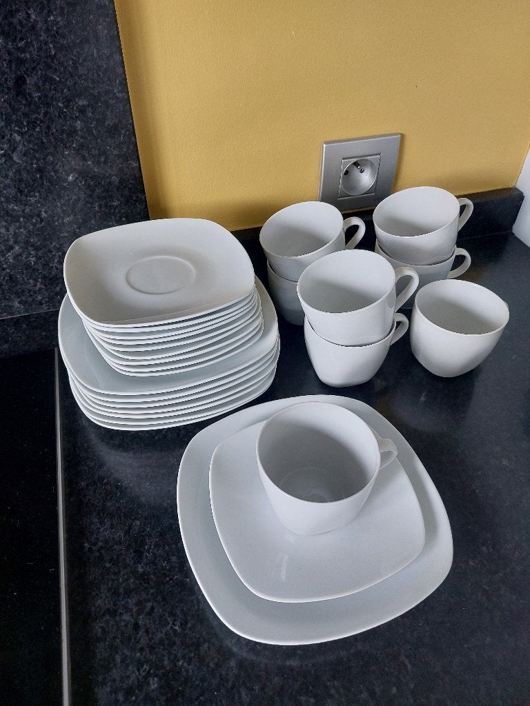 Wit koffieservies zesdelig + reserve stuks., Enlèvement, Utilisé