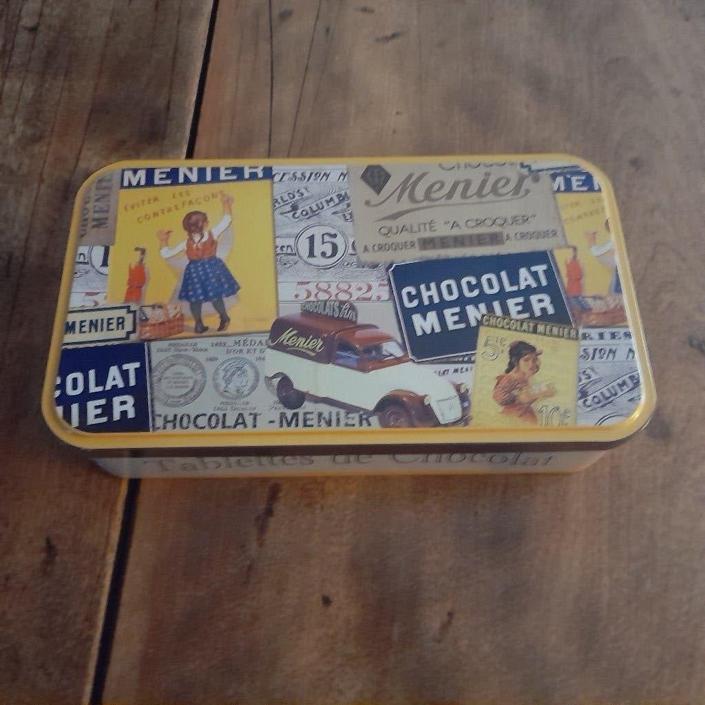 reclamedoos in metaal chocolat menier, Verzamelen, Ophalen of Verzenden, Verpakking