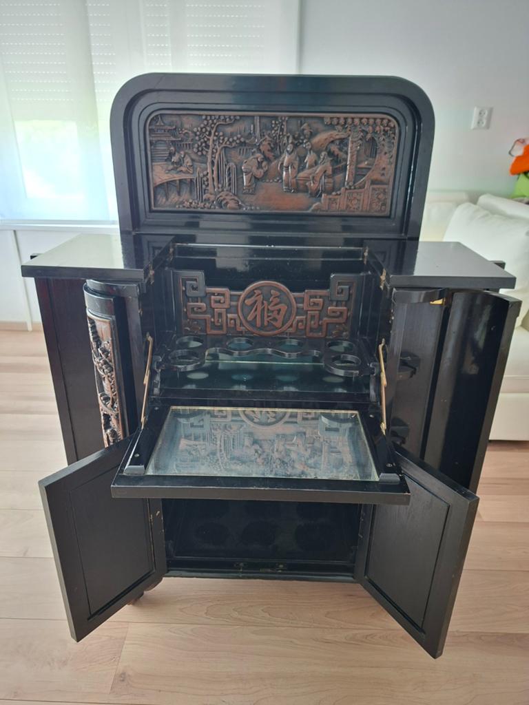 Vintage Chinees barmeubel / drankkastje – massief hout, Ophalen