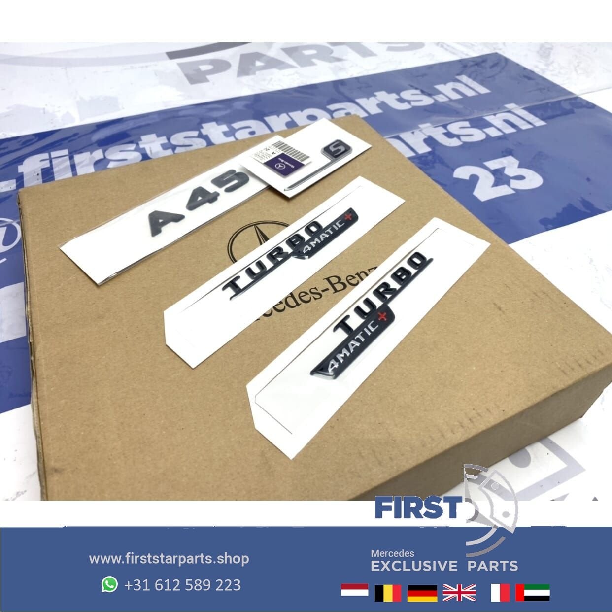 W177 V177 A KLASSE A45S AMG LOGO SET ZWART turbo 4matic+ emb, Gebruikt, -, Ophalen of Verzenden, -