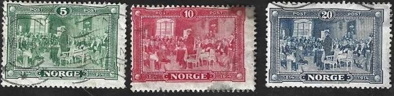 3 Postzegels Noorwegen 1914 Onafhankelijkheid, Ophalen of Verzenden, Noorwegen, Gestempeld