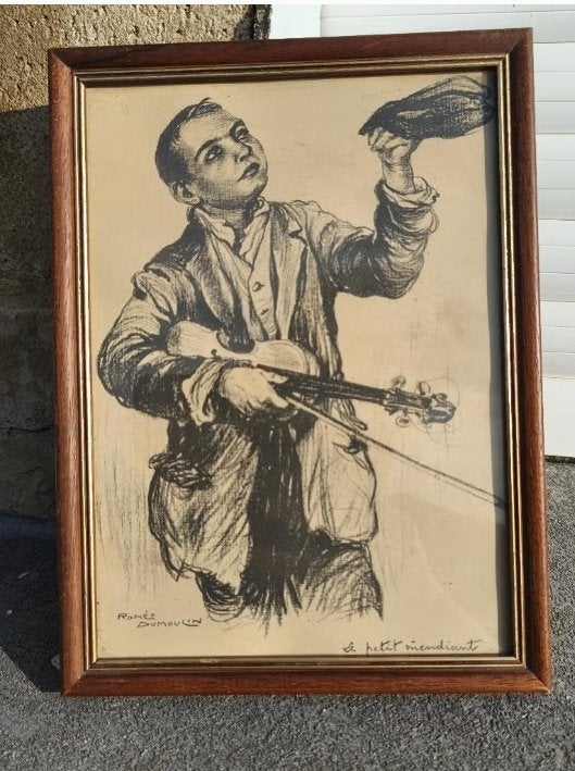lithographie le petit mendiant signe romeo dumoulin, Ophalen of Verzenden, Lithografie