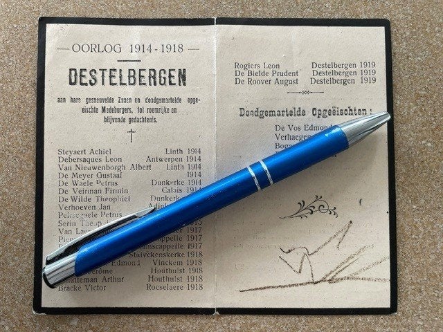 14-18 Gesneuvelde Zonen -Doodgemartelde Burgers Destelbergen, Ophalen of Verzenden, Bidprentje