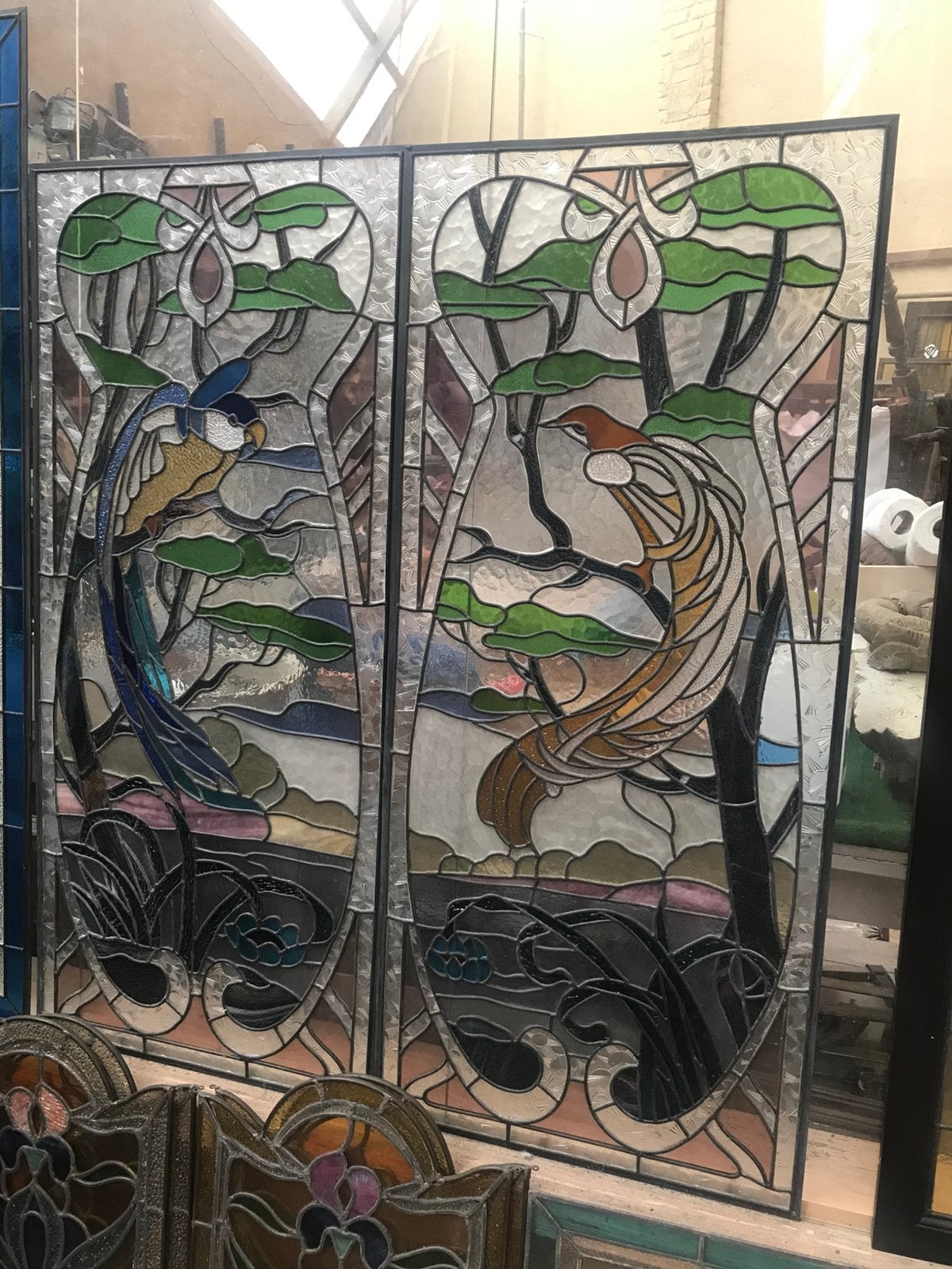 Grote verzameling glas in lood ramen alle stijlen, Antiek en Kunst, Ophalen