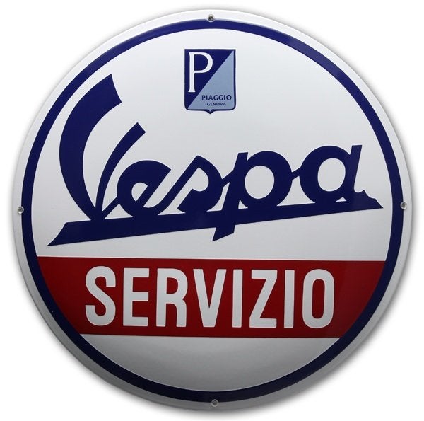 Vespa servizio zwwar emaillen reclame decoratie bord, Ophalen of Verzenden, Zo goed als nieuw, Reclamebord