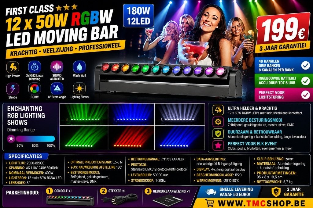 Nieuwe First Class 12 x 50W Rgbw Led Moving Bar, Ophalen of Verzenden, Nieuw, Licht, Geluidgestuurd