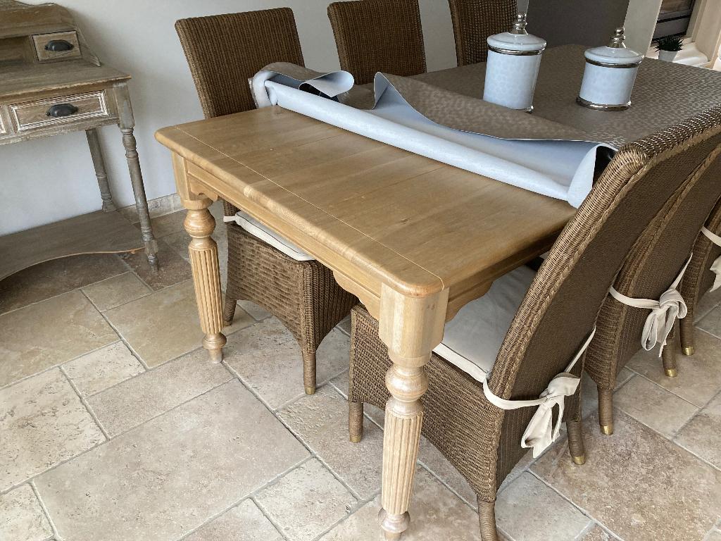 Eettafel met  6 stoelen, 150 à 200 cm, Cinq personnes ou plus, Comme neuf, 100 à 150 cm