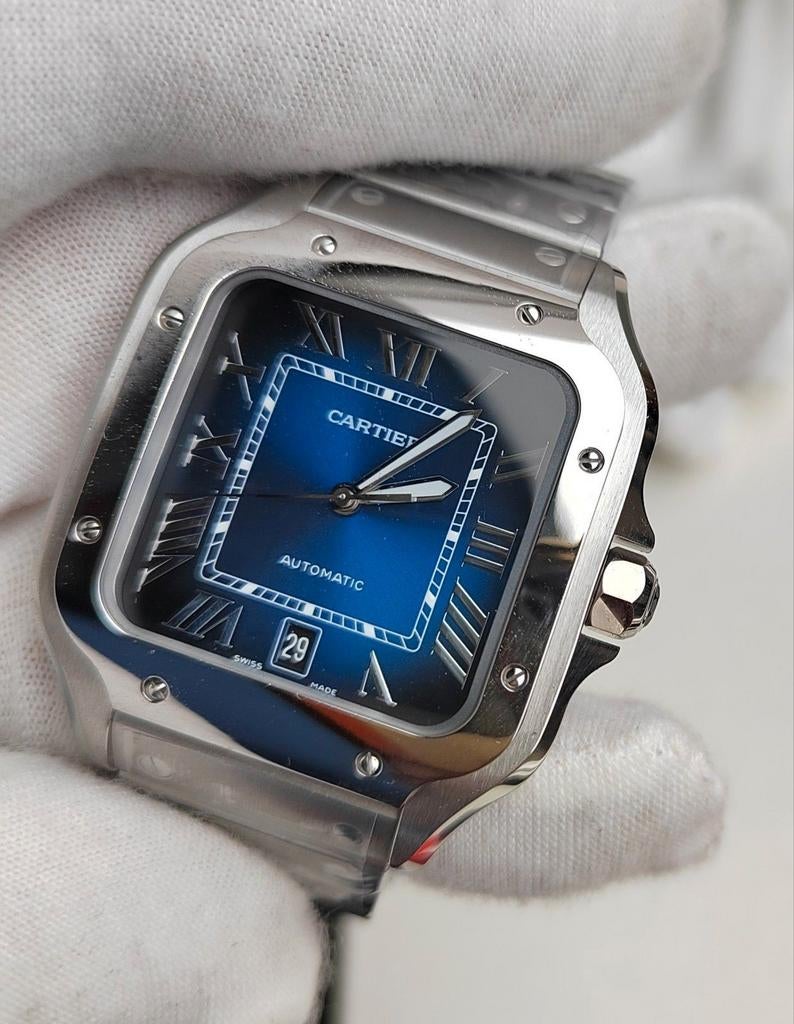 Cartier Santos BF Factory, Leer, Staal, Polshorloge, Nieuw