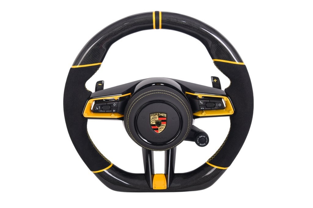 Porsche sportstuur Alcantara met gele accenten & carbon trim, Niet ingevuld, Envoi, Neuf, Niet ingevuld