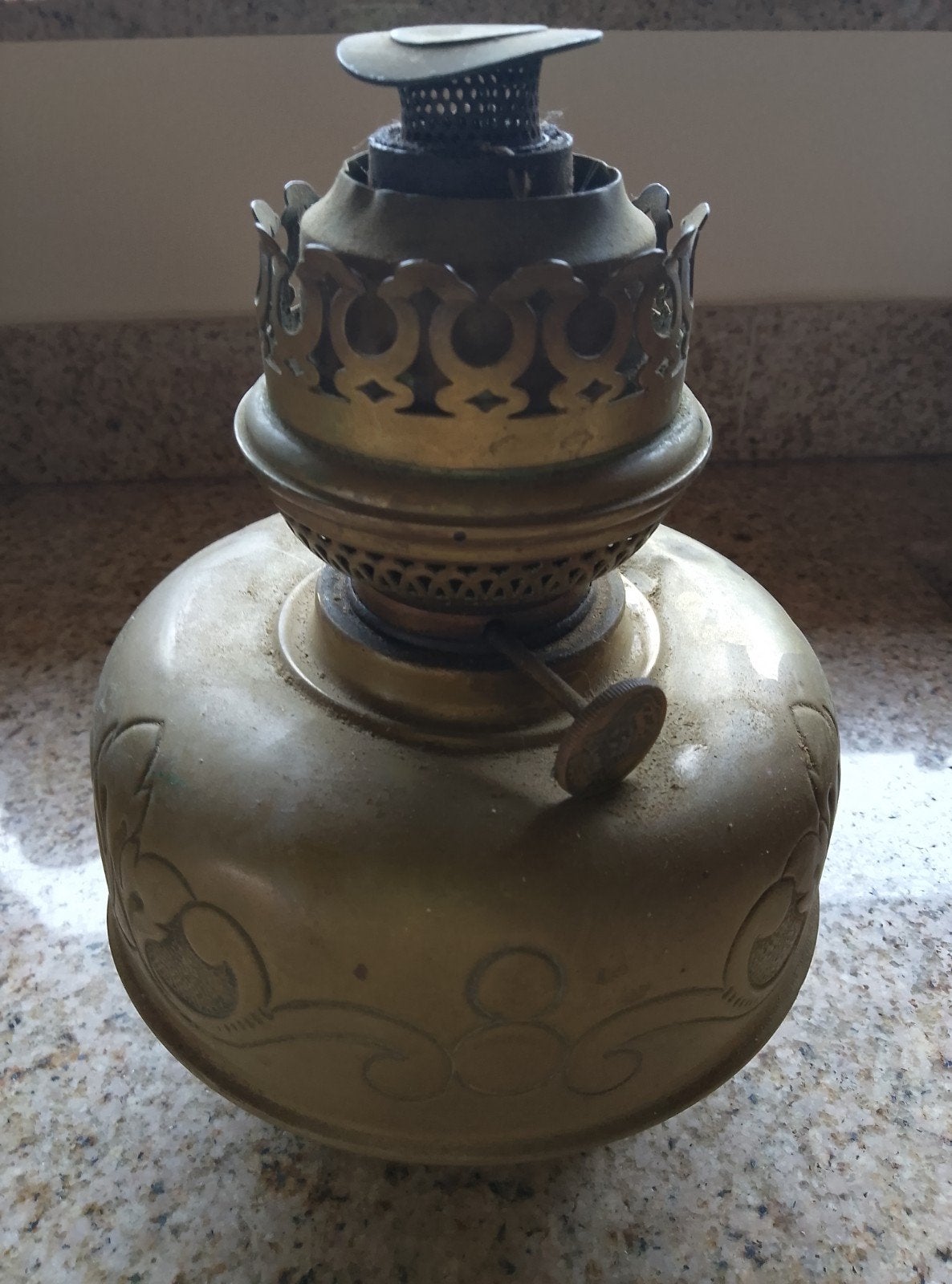 koperen onderstel olielamp, Ophalen