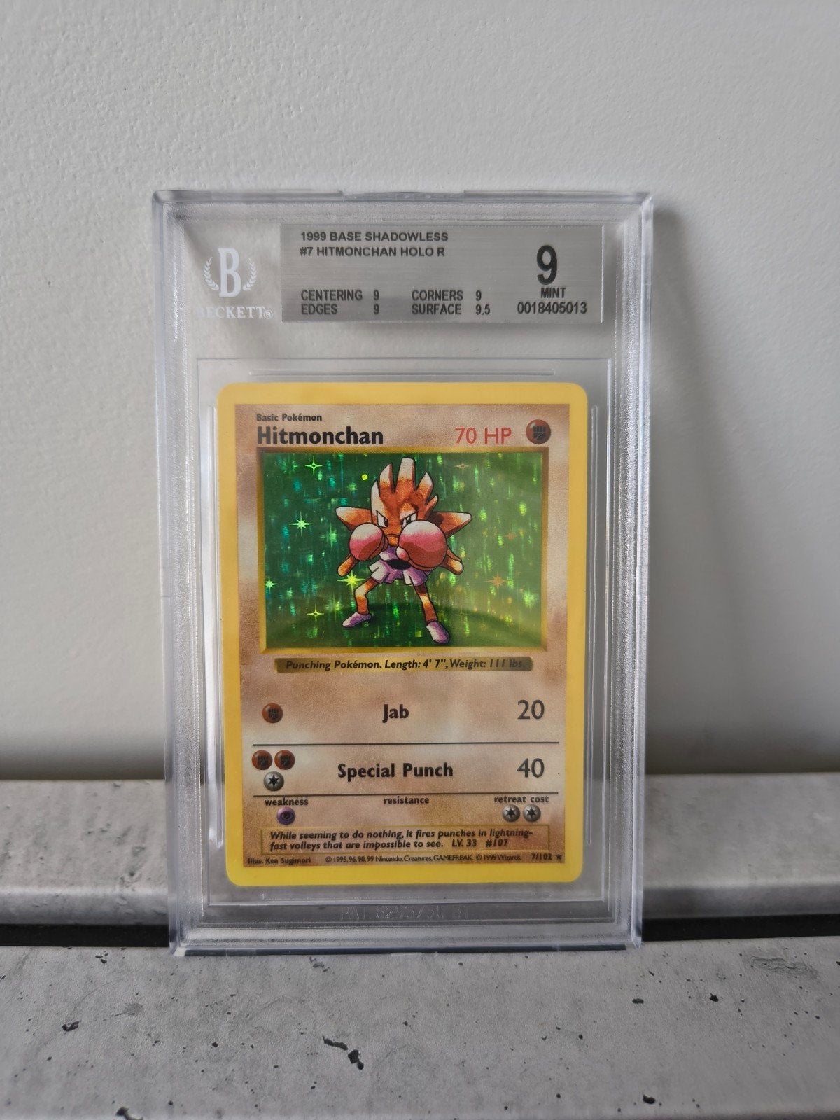 Shadowless BASE set Hitmonchan BGS 9, Ophalen of Verzenden, Booster