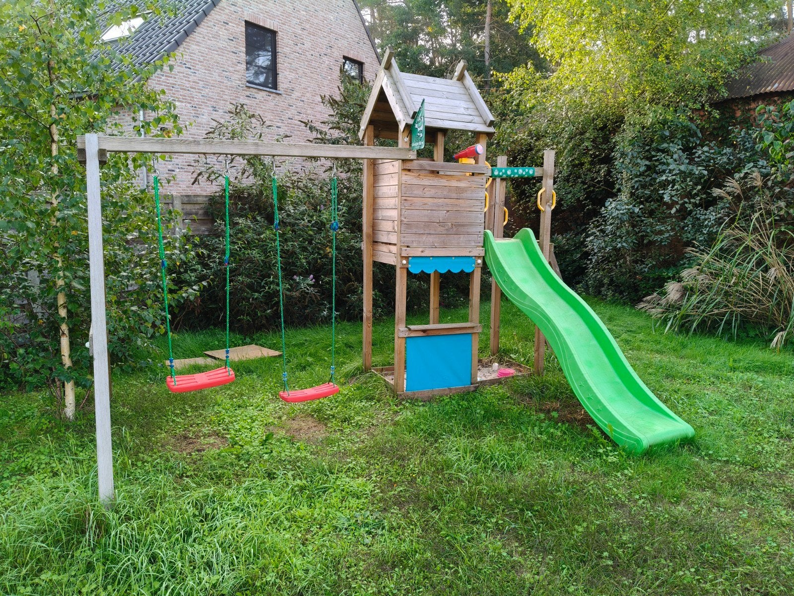 Jungle gym speeltoestel - jungle resort - 2 schommels, Ophalen, Gebruikt, Glijbaan