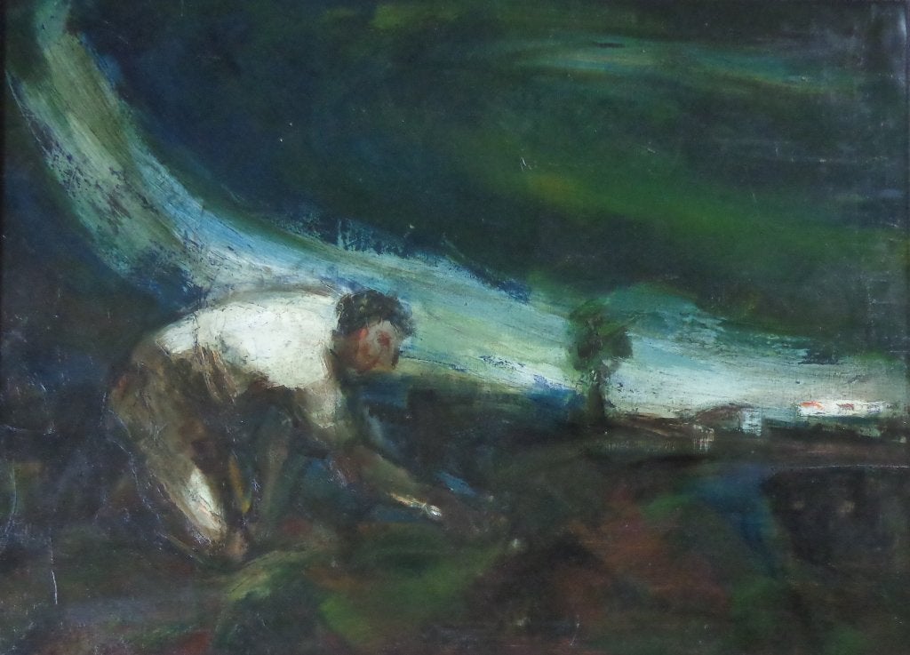 MONOGRAM J. D. M. / LANDBOUWER / OLIEVERF / 70x93cm / KADER, Peinture à l'huile, Signé, Figures, Autres matériaux