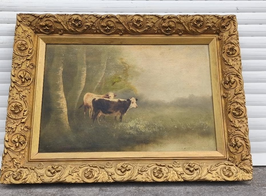 Huile sur toile vaches signe h raes, Enlèvement ou Envoi, Toile