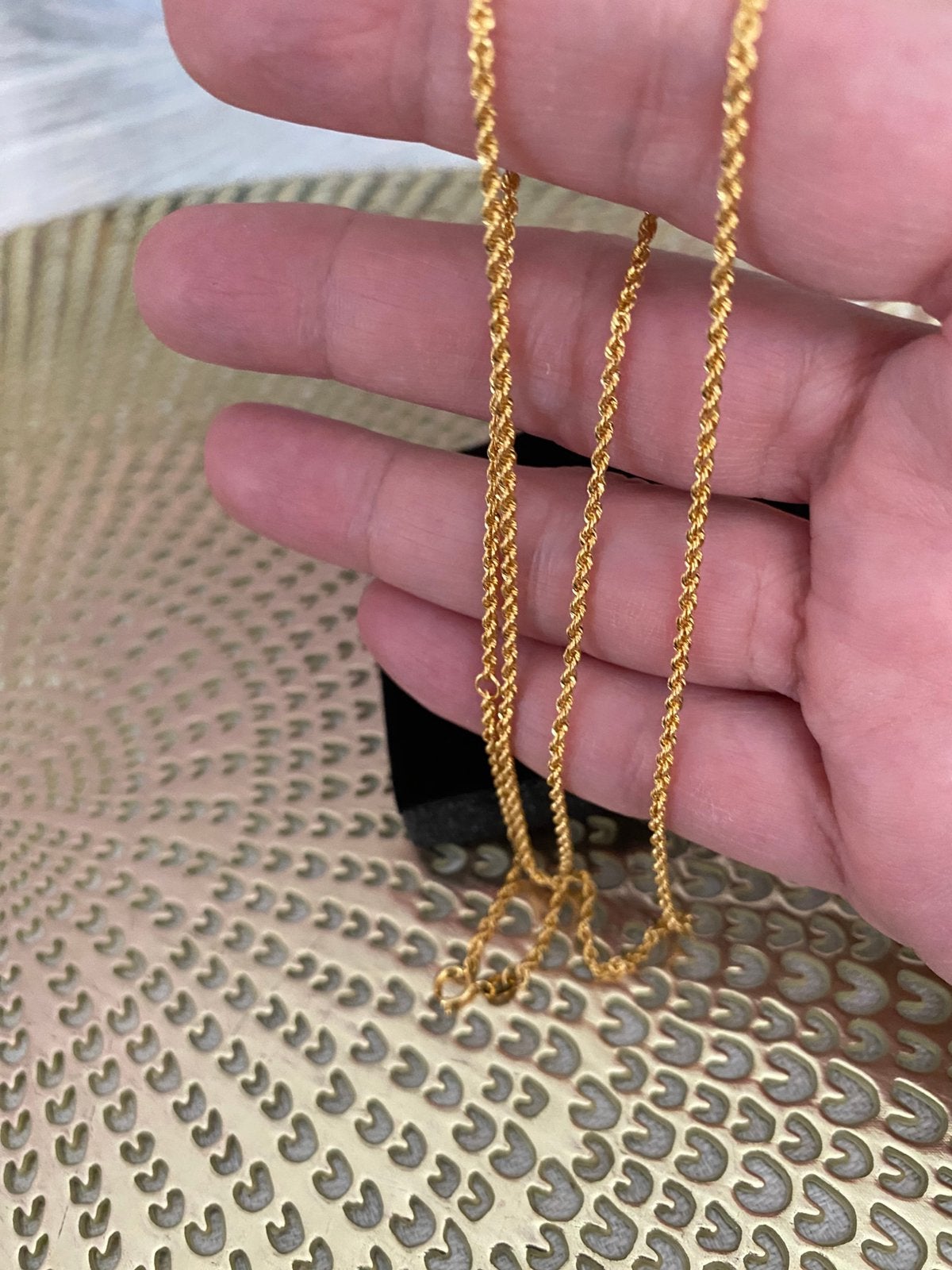 18k gouden halsketting van gevlochten touw, Ophalen, Verstelbaar, Zo goed als nieuw, Goud