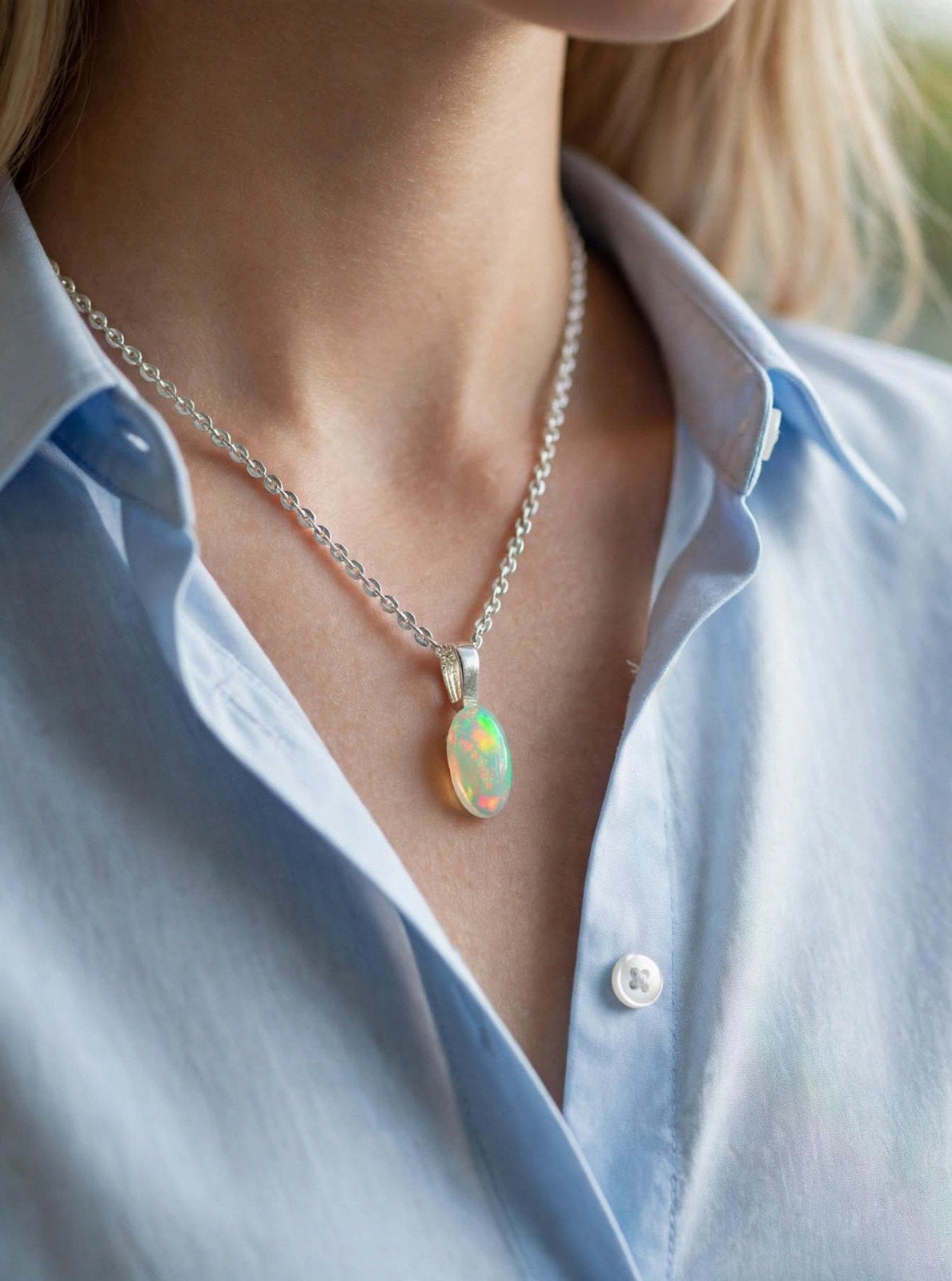 Sterling zilveren hanger met opaalkristal uit Ethiopië, Ophalen, Nieuw, Met edelsteen, Zilver