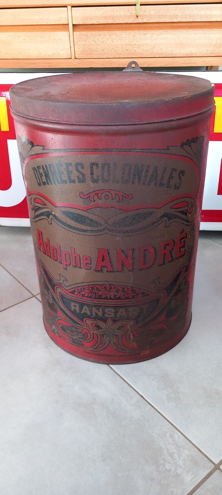 Ancienne boîte à café métallique Adolphe André Ransart, Collections, Enlèvement ou Envoi, Utilisé, Café, Autres marques