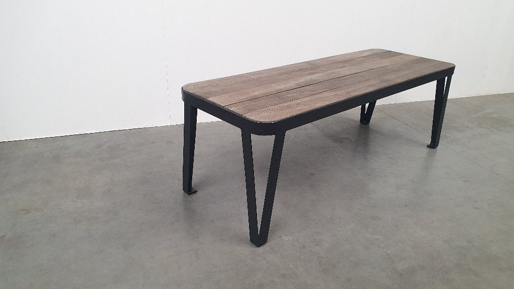 Design Maatwerk tafel Antraciet Staal Hardhout 8, Jardin & Terrasse, Tables de jardin, Enlèvement, Utilisé, Métal