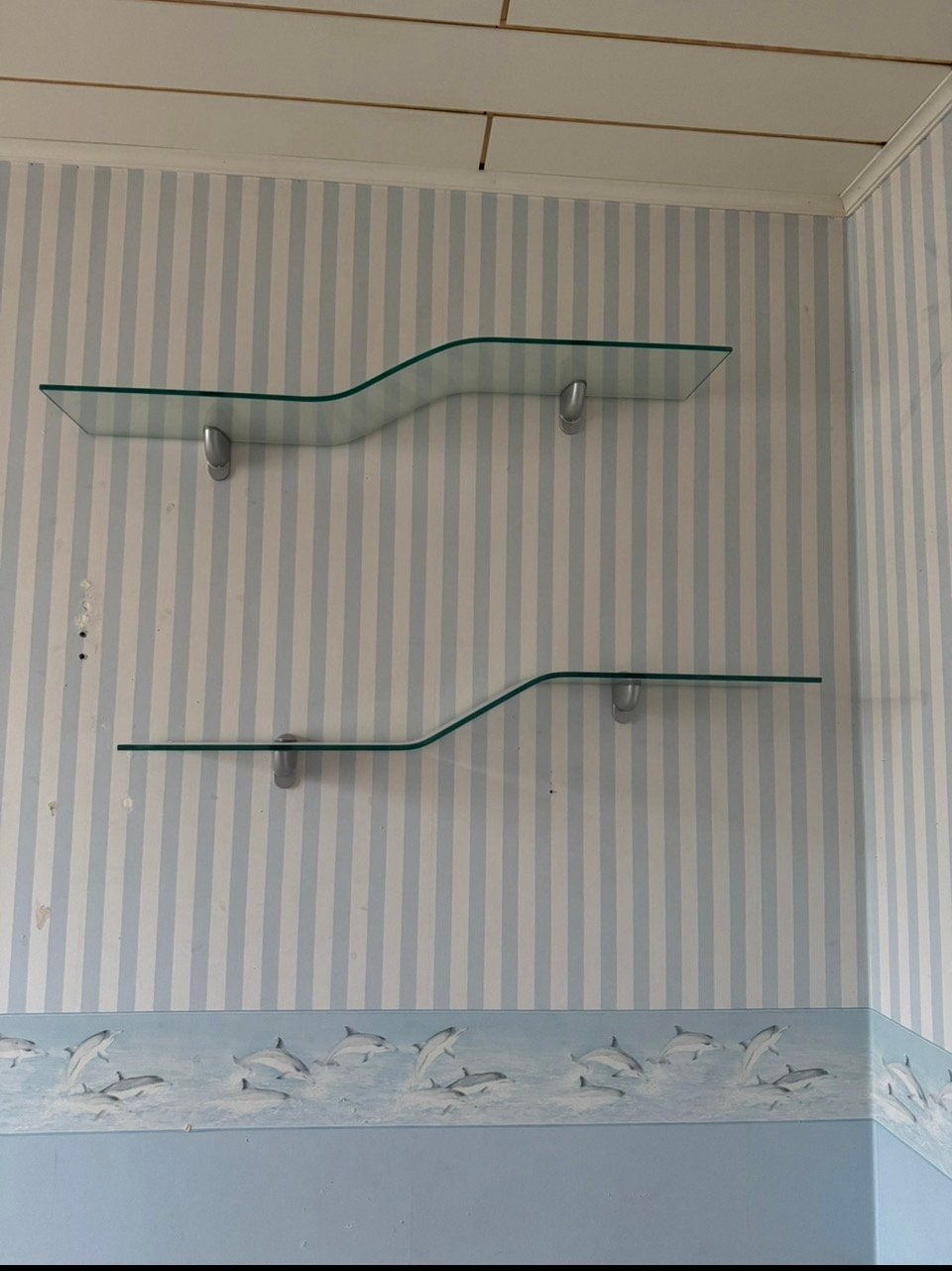 2 glazen banken met bevestigingsmateriaal, Enlèvement, Comme neuf