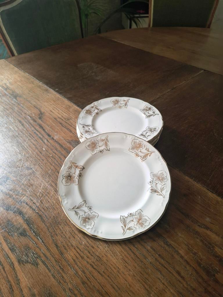 Vintage ontbijtborden Boch gouden bloemen - set van 6, Antiek en Kunst, Ophalen of Verzenden