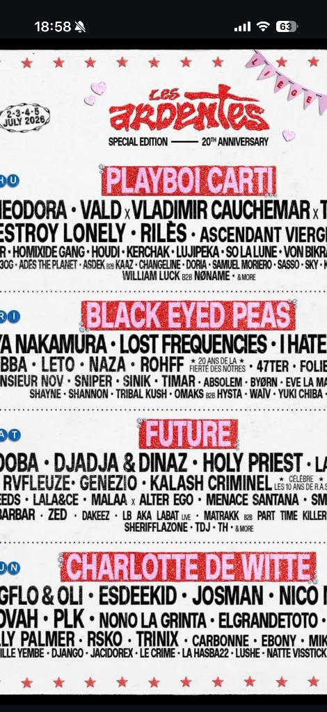 Pas voor 4 dagen + camping ardentes 2026, Tickets en Kaartjes, Eén persoon, Meerdaags