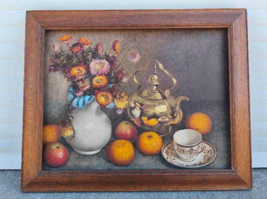 Huile sur toile nature morte signe p meunier, Antiek en Kunst, Kunst | Schilderijen | Klassiek, Ophalen of Verzenden, Stilleven