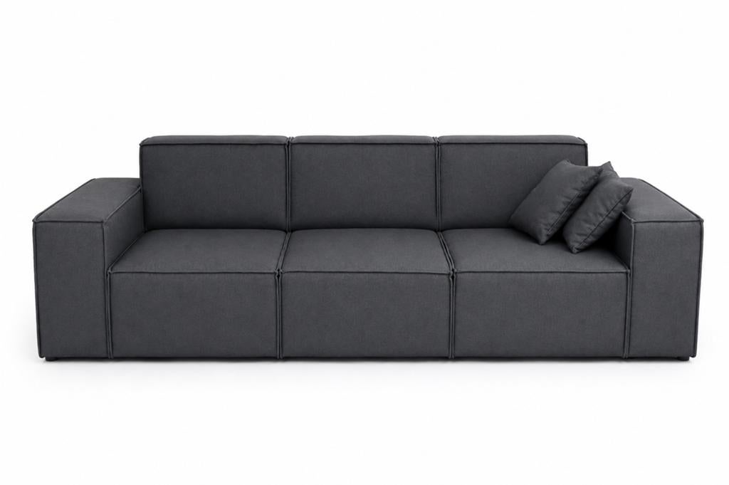 4-zitsbank in antracietstof te koop, Ophalen, Zo goed als nieuw, Rechte bank, Stof