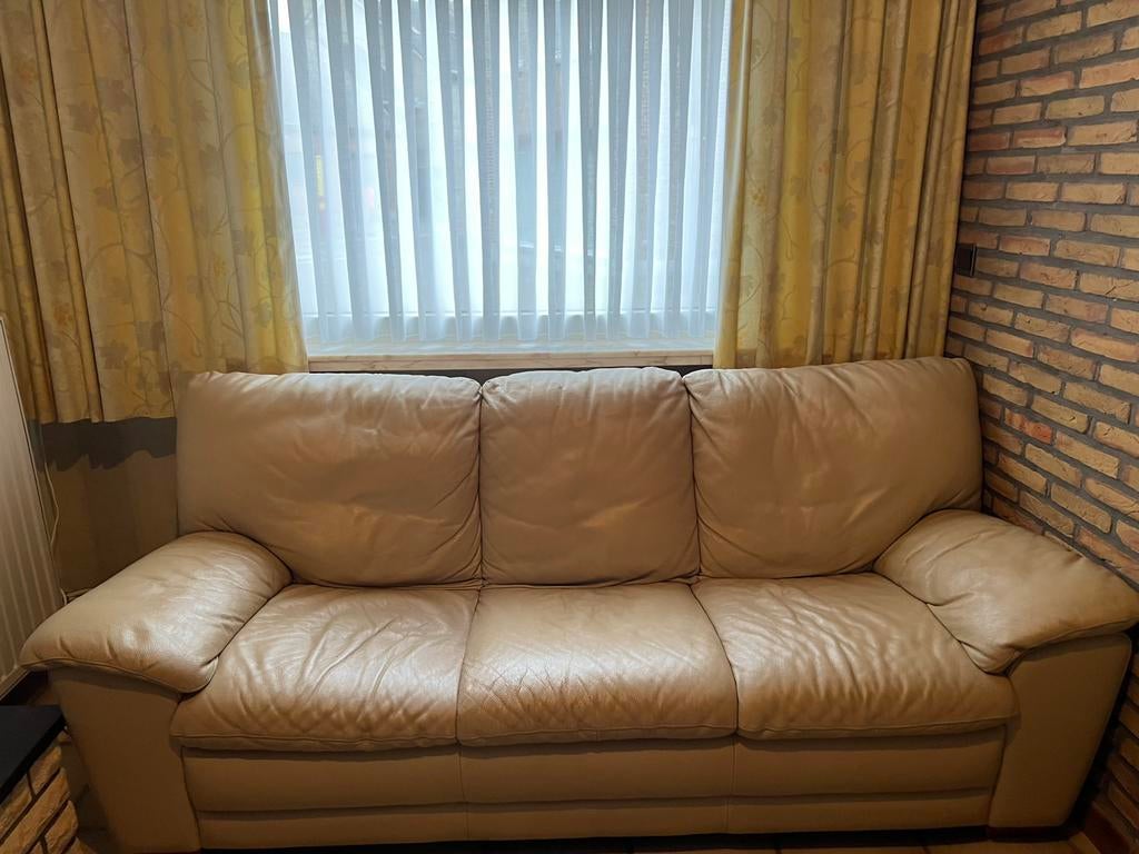 Lederen salon 3zit en 1zit beige, Ophalen, Gebruikt