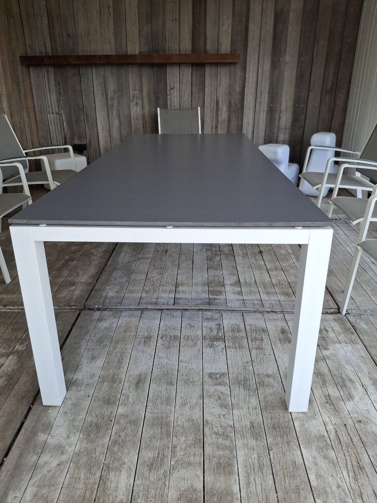Moderne tuinset Exterioo (Bristol) – grote tafel + 6 stoelen, Tuin en Terras, Ophalen, Gebruikt, 6 zitplaatsen, Aluminium